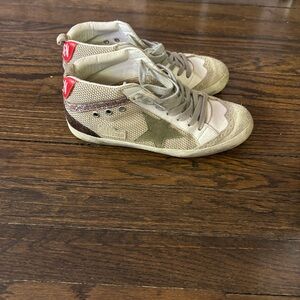 Golden Goose White Cream Beige High-Top Sneakers with Gold Star